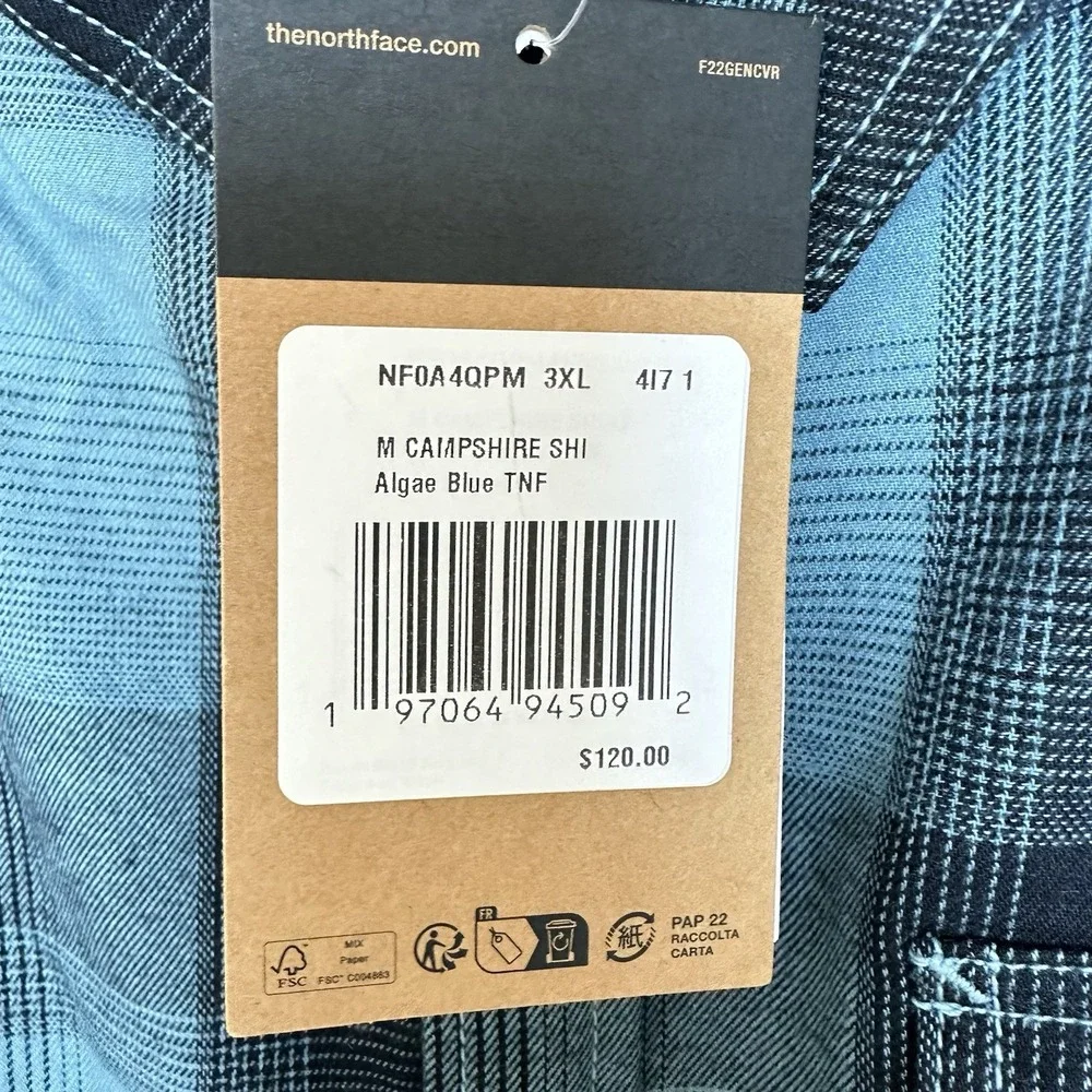 Men's The North Face Campshire Shirt Sz 3XL Sherpa‎ Lined Snap Jacket Blue Plaid
